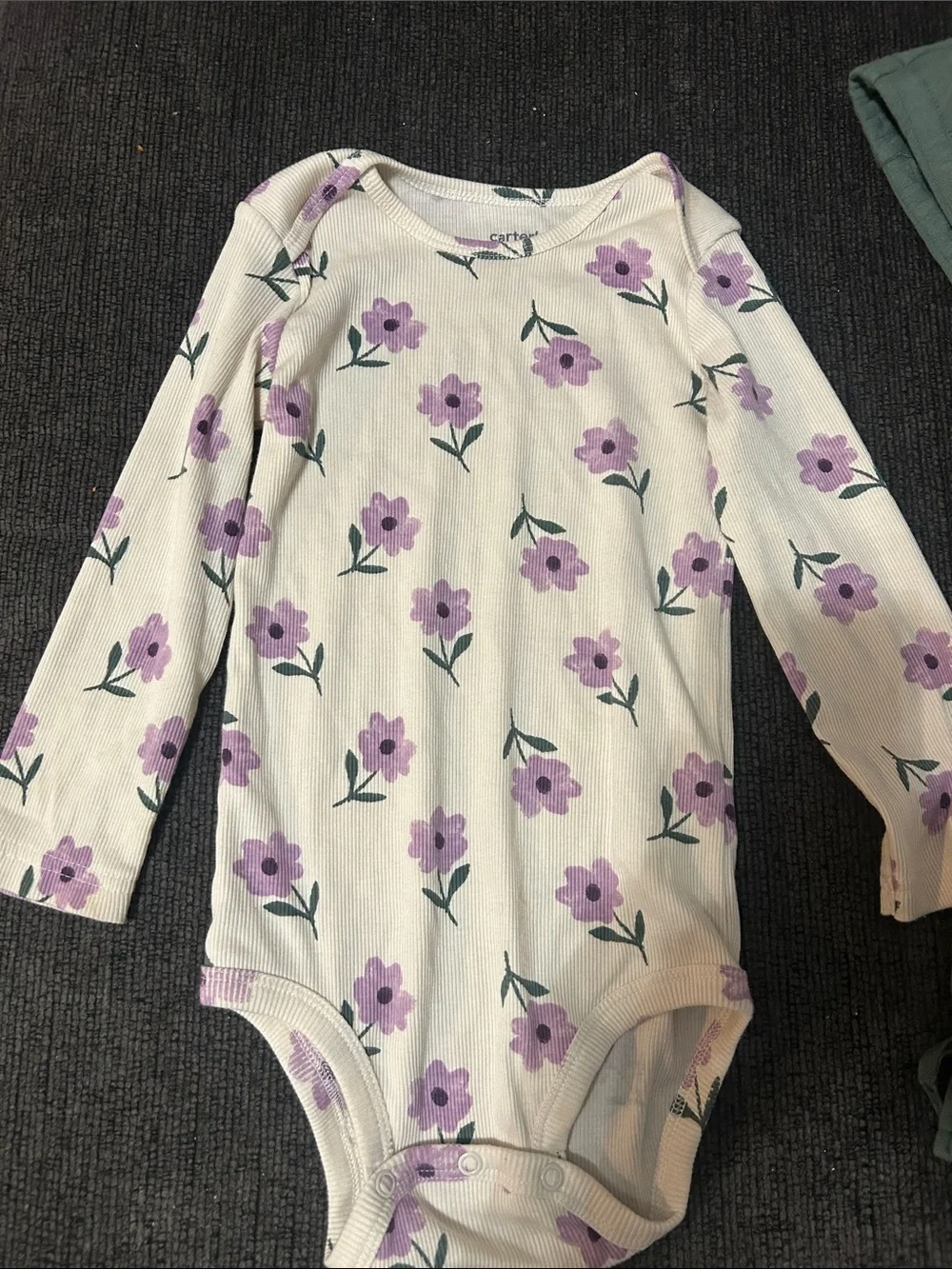 Carter's Green Quilted Hooded Vest with Cream & Lavender Floral Top and Pants